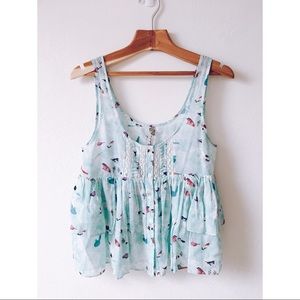 Free People Printed Bird Top in Sky Combo